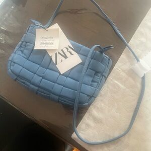 Zara Woven Blue Leather Crossbody Bag